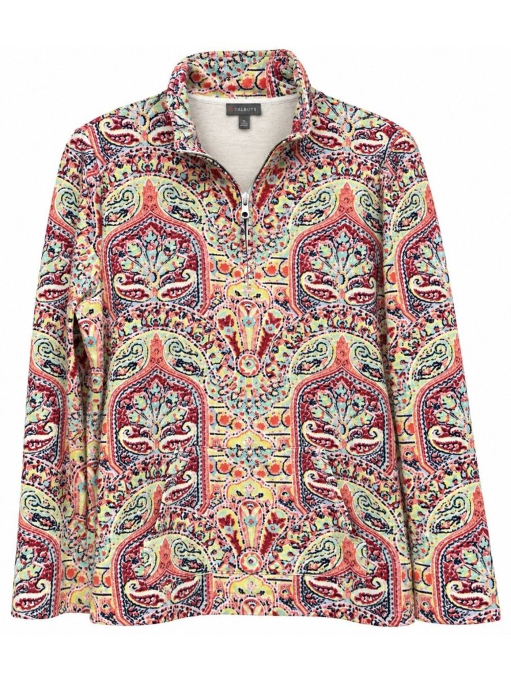 T By Talbots Quarter Zip Pullover Fleece Women’s XL Paisley Multicolor Pockets - Picture 2 of 6